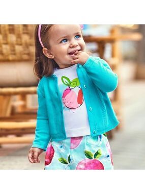 Size 18 months Mayoral White Tee with Pink & Blue Fruit Shorts